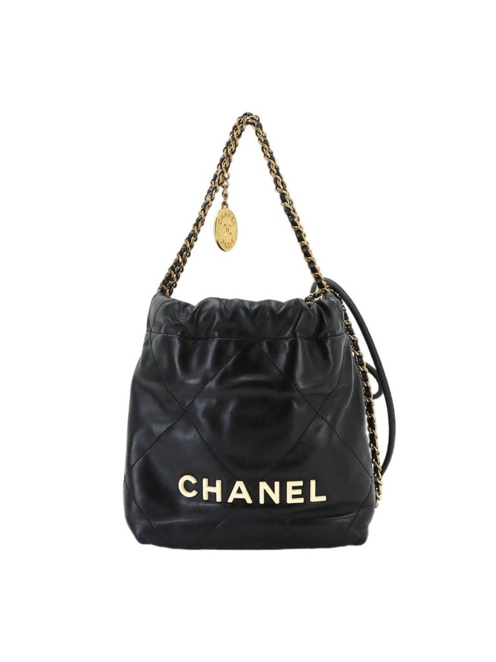 Chanel 22 Mini 2-Way Chain Shoulder Bag Calfskin Black